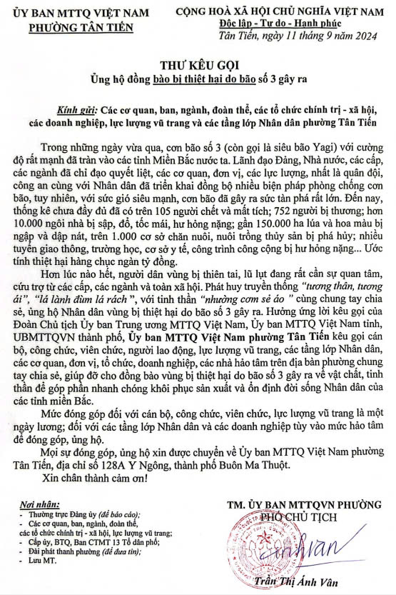 1.8. THƯ KÊU GỌI MTTQ